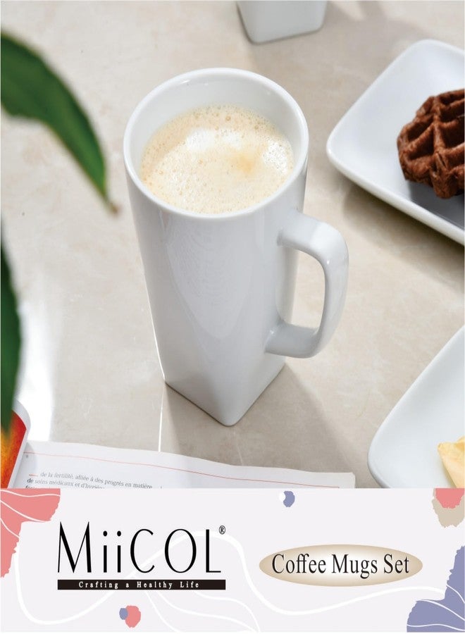 Miicol Porcelain Coffee Mugs Set of 6, Large Coffee Cups 14 oz, White Tea Cups, Ceramic Mugs for Latte, Cappuccino, Milk, Cocoa, Square Bottom, Microwave & Dishwasher Safe - Image 2